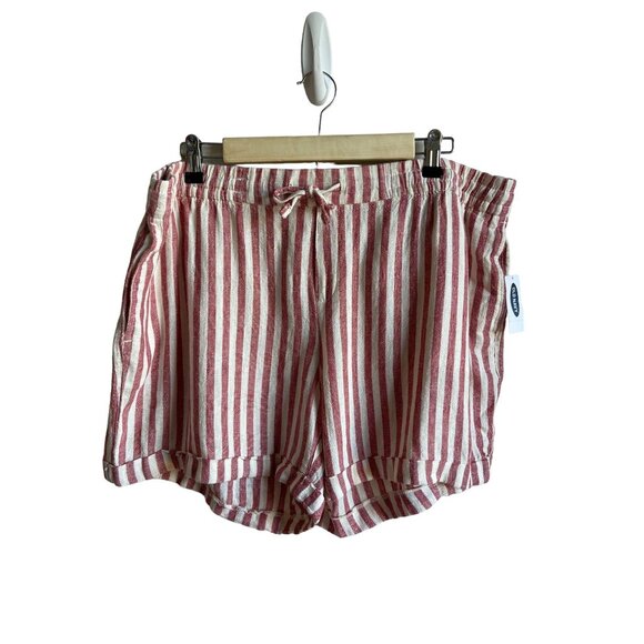 New! Old Navy Size XL Red White Stripe Linen Blend Drawstring Shorts - Picture 2 of 8